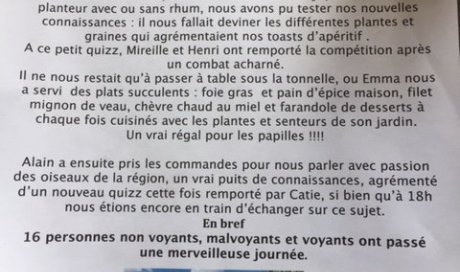 Accueil et activités au sein du jardin botanique pour une association de malvoyants à Berthenay 